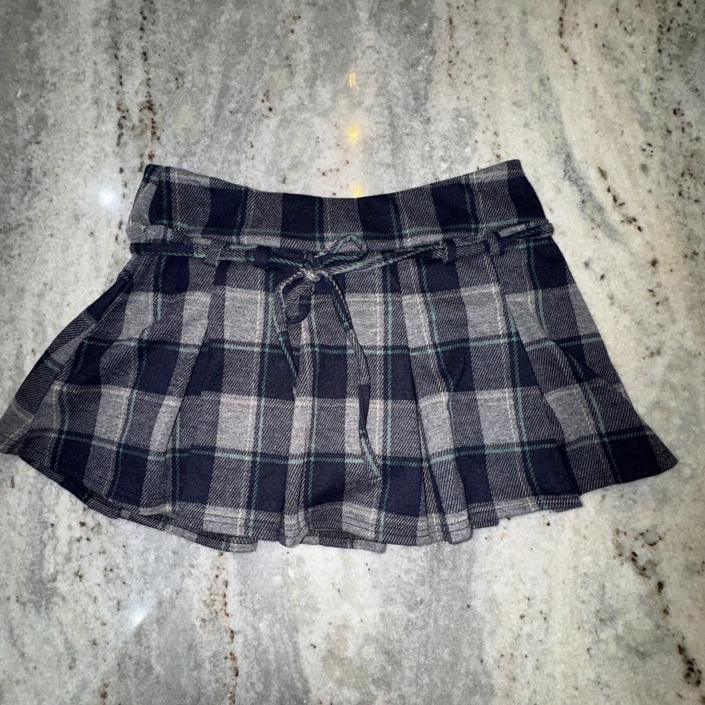 Black Ibis Micro Mini Skirt Skort Fleece Belted Pleated Plaid Sz Medium Emo Prep